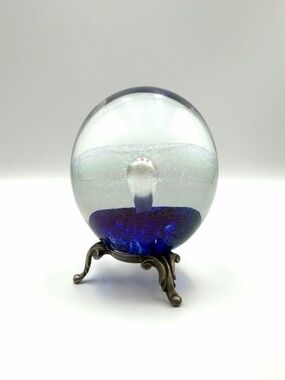Signed Robert Eickholt 1992 Studio Art Glass Paperweight with Stand